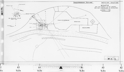 IV-C-14 situatie van de opstelling van een nieuwe seinmast op de hoofdseinpost te Schipluiden : seininrichtingen