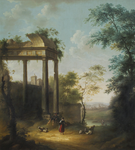 1. S1 a Arcadisch landschap, behangselschildering, 18e eeuw c. 1775