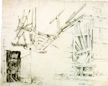 2155 Onderdelen van de molen van de Wippolder bij Wateringen , getekend door Andreas Schelfhout, z.j.