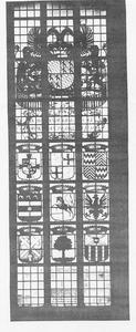 1132 Gebrandschilderd raam anno 1652, hersteld in 1909, in de N.H. Kerk te Maasland, geschonken door het ...