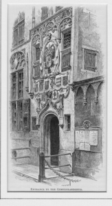 276 Entrance to the Gemeenlandshuis: gedeelte van de voorgevel van het gemeenlandshuis te Delft., 1880-ca. 1900