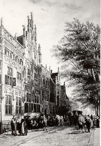 1861 Kopie van schilderij van de voorgevel van het gemeenlandshuis te Delft van C. Springer uit 1877, geschilderd door ...