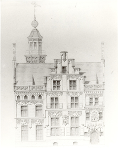 1864 Voorgevel van het gemeenlandshuis te Delft, door E. Gugel en A.J. Terwen (19e eeuw), z.j.