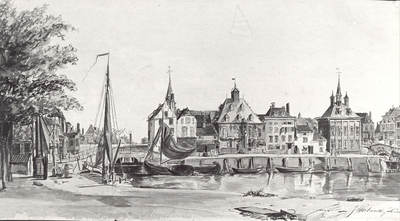 1887 Gezicht op de Stadhuiskade met het Gemeenlandshuis door J. Fabius Czn. (1820-1889), z.j.