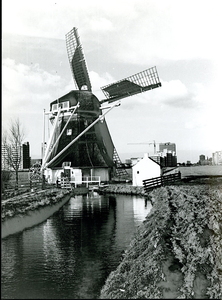1932 Schaapweimolen te Rijswijk, op de achtergrond de bouw van de flats van Rijswijk, 1977