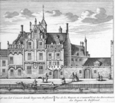 278 Voor- en zijgevel van het Gemeenlandshuis te Delft en een gedeelte van de Oude Delft ca 1730., z.j.