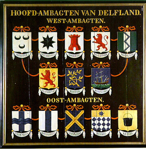 65 Wapenbord hoofd-ambachten van Delfland : met de wapens van de acht West-ambachten en de vijf Oost-ambachten : ...