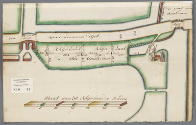 A-0094 [Kaart van de scheiding tussen de eigendommen van Rijnland aan de Spaarndamse dijk en die van ..., 1738