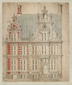 A-0149 [Concepttekening van een gevelontwerp voor het gemeenlandshuis te Leiden], 1598