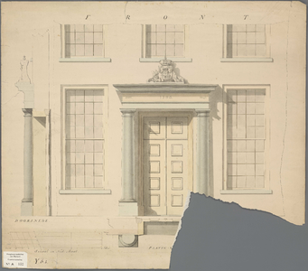 A-0152 [Ontwerptekening van een nieuwe deuromlijsting in de voorgevel van het gemeenlandshuis te Leiden], 1847