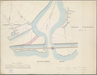 A-0365 [Kaart van de ontworpen doorsteek van de ringvaart van de Haarlemmermeer naar het Zuider Spaarne], 1845