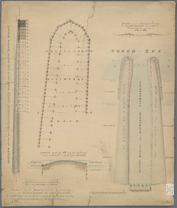 A-0484 Opstand van het, met Paalwerk versterkt zuidelijk Hoofd aan de zijde van het Buiten - Kanaal : Pl..., 1844