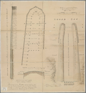 A-0485 Opstand van het, met Paalwerk versterkt zuidelijk Hoofd, aan de zijde van het Buiten - Kanaal : P..., 1844