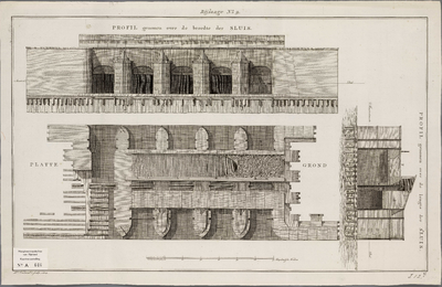 A-0646 Profil genomen over de breedte der sluis : plattegrond : profil genomen over de lengte der sluis, 1804