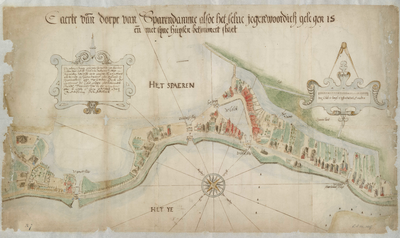 A-0678 Caerte van de dorpe van Sparendamme alsoe hetselve jegenwoordigh gelegen is ende met sijne huijse..., 1627