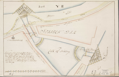 A-0685 Kaart van de Schut of Colk sluijsen aan het IJe en Spaaren tot Spaarendam waar op het concept leg..., circa 1775