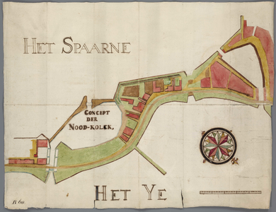 A-0697 [Kaart van een gedeelte van Spaarndam met de ontworpen noodkolk van de Grote Sluis], circa 1800