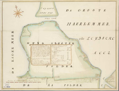A-0765 Kaart van de Huijgslooter polder, gemeeten en gecarteert ter requisitie van schout en ambagts...., 1771