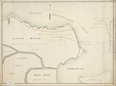 A-0853 [Kaart van een gedeelte van de Lisserbroekpolder met een ontworpen inlaagkade tegen het Haarlemme..., circa 1830