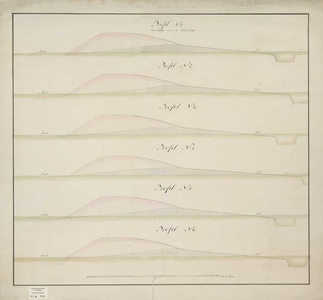 A-0890 [Tekeningen van dwarsprofielen van de Slaperdijk met voorgestelde ophoging], 1806