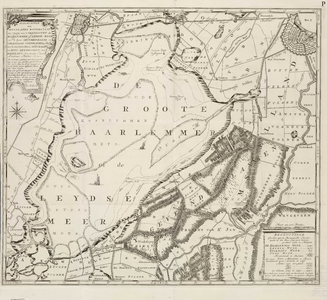 A-0933 Afbeeldinge van Rhynlands waterstaat ten opzigte van 't vergrooten der Haarlemmer of Leydse meer ..., circa 1740