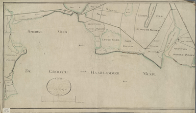 A-0946 Kaart van de oevers der Groote Haarlemmer en Spiering meren tusschen de mond van het Sparen en he..., 1817