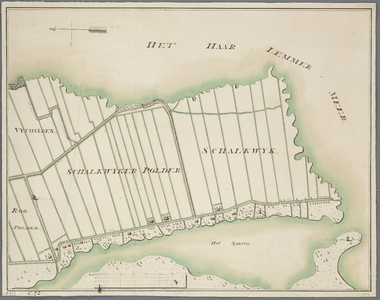 A-0969 [Kaart van de oever van het Haarlemmermeer onder Zuid-Schalkwijk en Vijfhuizen], circa 1800