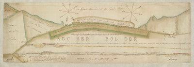 A-1001 Caart van den Aeker Weg en des Meers Oever, van in Meij 1755, met de profilen van den Aeker weg, ..., 1755