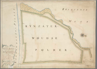A-1252 Copie concept kaarte van de te bedyken verveenen en droog te maaken Rynzaterwoudse polder, 1750