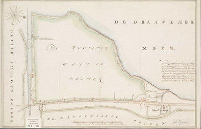 A-1254 Kaart waar op concept verveenen bedijken en droogmaaken van de Rhijnzaterwoudze polder, geleegen ..., 1796