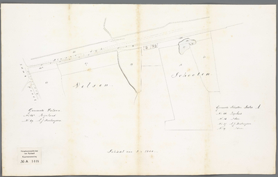 A-1448 [Kaart van enkele percelen gelegen langs de Slaperdijk onder Velsen en Schoten, met aanduiding va..., 1847
