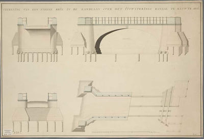 A-1541 Teekening van een steene brug in de Zandlaan over het Uitwaterings kanaal te Katwijk 1806, 1806