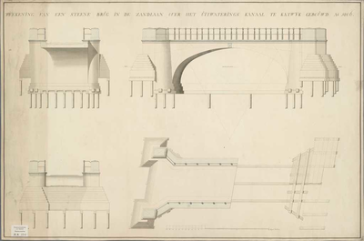 A-1542 Teekening van een steene brug in de Zandlaan over het Uitwaterings kanaal te Katwijk gebouwd anno..., 1806