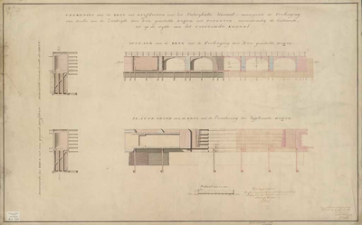 A-1545 Teekening van de brug met dryfdeuren over het Katwykse kanaal; aanwyzende de verlenging van dezel..., 1842