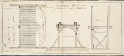 A-1556 Afteekening van de staande bints, armeij en valle tot de dubbelde val brugge over de Groote of Sc..., 1776