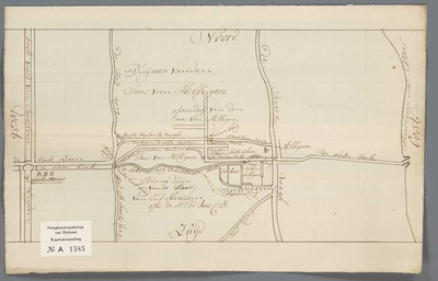 A-1585 [Kaart van enkele percelen gelegen tussen de Looster- en de Heerweg in Hillegom, met ontwerp voor..., 1748