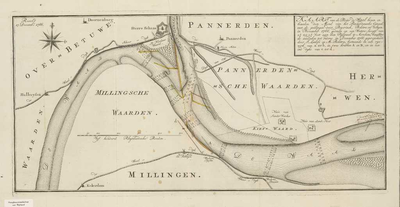 A-1721 Kaart van de rivier de Waal boven en beneden den mond van het Pannerdensche Canaal, 1766