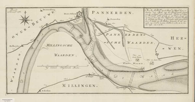 A-1812 Kaart van de rivier de Waal boven en beneden den mond van het Pannerdensche Canaal, 1766