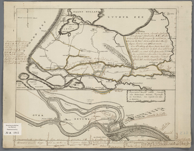 A-1915 Figurative kaart vande situatie van Gelderland, Holland, Uytrecht en Over Yzel, ten regarde van z..., 1744