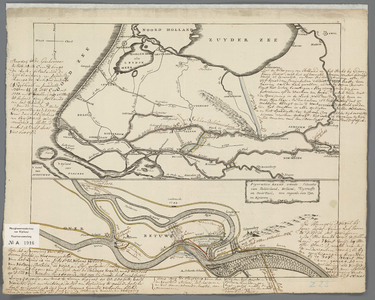 A-1916 Figurative kaart vande situatie van Gelderland, Holland, Uytrecht en Over Yzel, ten regarde van z..., circa 1757