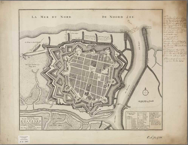 A-2007 Nouveau plan dela ville d'Ostende ville forte du Comté de Flandre celebre par l'octroij del' empe..., circa 1739