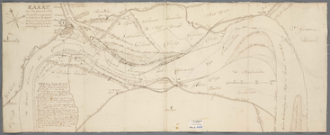 A-2024 Kaart van den ingang van het Pannerdense Canaal en van de rivier de Waal boven en beneeden hetzel..., circa 1751