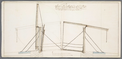 A-2051 Afteekening van den opstal der staande bints, armeij en valle tot de dubbelde val brugge over de ..., 1776