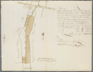 A-2196 Kaart van het uijt te aarden land van de heer N. Holtius op de woning Ringgraaff onder de ambagte..., 1766