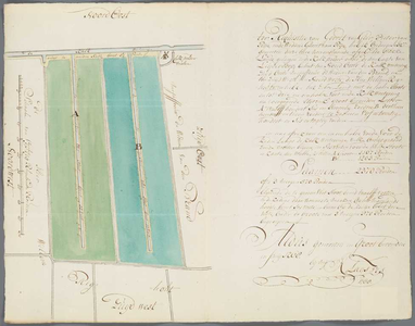 A-2210 Kaart en grootens van twee stukken lands, geleegen in de Calkpolder onder de ambagte van Leijderdorp, 1768