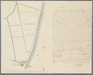 A-2593 [Kaart van te ontgronden land in de Room- of Meerburgerpolder onder Zoeterwoude], 1849