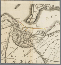 A-2697 [Kaart van Rijnland met intekening van twee afsluitdijken in het IJ voor de havens van Amsterdam], circa 1828