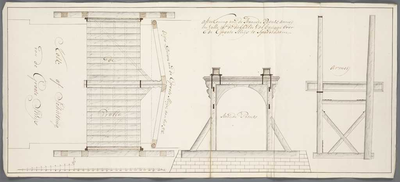 A-2845 Afteekening van de staande bints, armeij en valle, tot de dubbelde val brugge over de Groote slui..., 1776