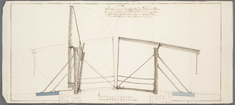 A-2846 Afteekening van den opstal der staande bints, armeij en valle tot de dubbelde valbrugge over de G..., 1776