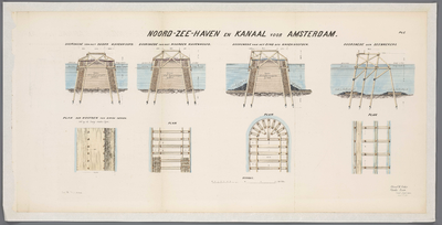 A-2910 Noord-Zee-haven en kanaal voor Amsterdam : doorsnede van het noorder havenhoofd : doorsnede van h..., 1853